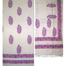 Moonga Silk Block Print Fabric & Dupatta Natural Purple Set